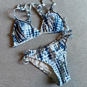 Blue and white tie dye 2 piece bathing suit